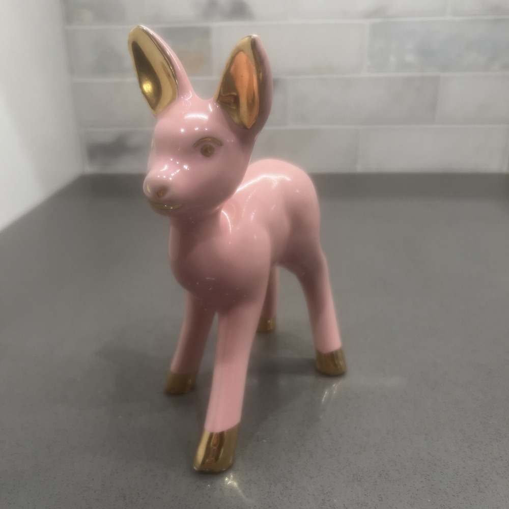 Vtg Pink Grindley Ceramic Deer 5.5" Figurine Handpainted Artwork